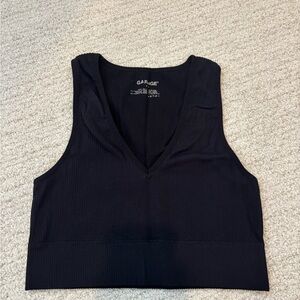 Garage Black V-Neck Ribbed Cropped Tank Top